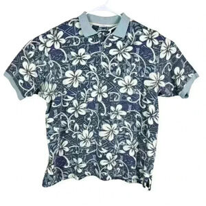 OP Sport Polo Shirt Mens Large Blue Hawaiian Floral Turtle Size XXL‎